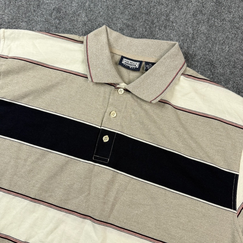Premier International Mens Polo XL NWT Y2K Striped 90s Golf Shirt Tan Black